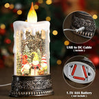 Christmas Snow Globe Gnome Snow Globe Lantern, Light Up Christmas Decorations for Home Musical Lantern Candle Shaped with Timer, Home Decor Festival Gife, USB & Battery Operated 10 Inch