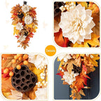 Glitzhome Fall Teardrop Swags for Front Door, 28''H Autumn Swag with Lotus, Lotus Pod and Berry, Fall Swags for Front Door, Thanksgiving Harvest Festivals Decor