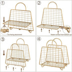 Gold Magazine Holder,Modern Magazine Rack Floor,Metal Wire Magazine Basket,Handbag Design Magazine Storage Organizer for Magazines File Book Newspaper Vinyl Record Albums