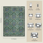 Floral Dark Green Area Rugs 5x7, Soft Washable Non-Slip Low Pile Boho Rugs for Living Room & Bedroom, Stain Resistant Forest Farmhouse Large Carpet for Dining Room & Office