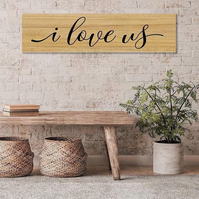 Rustic Wood Sign I Love Us Inspirational Quote Distressed Look Decorative Wooden Sign Vintage Wall Hanging Art Plaque Wall Decoration Home Decor for Farmhouse Room Door Porch Family Sign