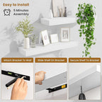 Fun Memories Floating Shelves Set of 2, 24 Inch Floating Shelves for Wall, Wood Wall Shelves with Invisible Brackets, for Bathroom, Bedroom, Living Room, Kitchen, White