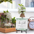 Inspirational Christian Desk Decor, Be Still And Know That I Am God Eucalyptus Sign, Desk Decorations For Office Home Living Room Bathroom, Eucalyptus Shelf Decor, Wooden Plaque With Stand (07)