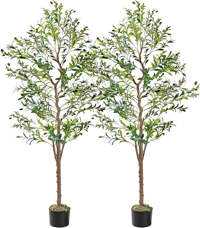 VECELO Artificial Olive Tree, 5FT Faux Olive Trees, Fake Silk Plant for Indoor Outdoor Home Office Decor, 2 Pack