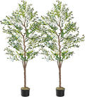 VECELO Artificial Olive Tree 6FT(72inch), Tall Faux Olive Trees in Pot, Fake Silk Plant with Dried Moss for Indoor Outdoor Home Office Decor, 2 Pack
