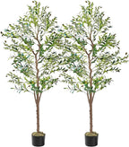 VECELO Artificial Olive Tree 6FT(72inch), Tall Faux Olive Trees in Pot, Fake Silk Plant with Dried Moss for Indoor Outdoor Home Office Decor, 2 Pack
