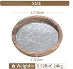 Hanobe Candle Plate Holder Tray: Round Wood Decorative Candle Plate - Rustic Farmhouse CoffeeTable Decor - Tealight Pillar Trays for Home Decor (Distressed Mirror)