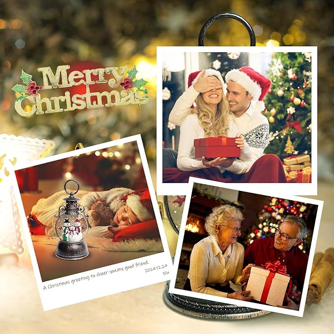 Christmas Snow Globes, Christmas Snowman Snow Globes Lantern with 8 Songs, 6H Timer Battery & USB Powered Glitter Music Box for Christmas Table Decorations Home Decor