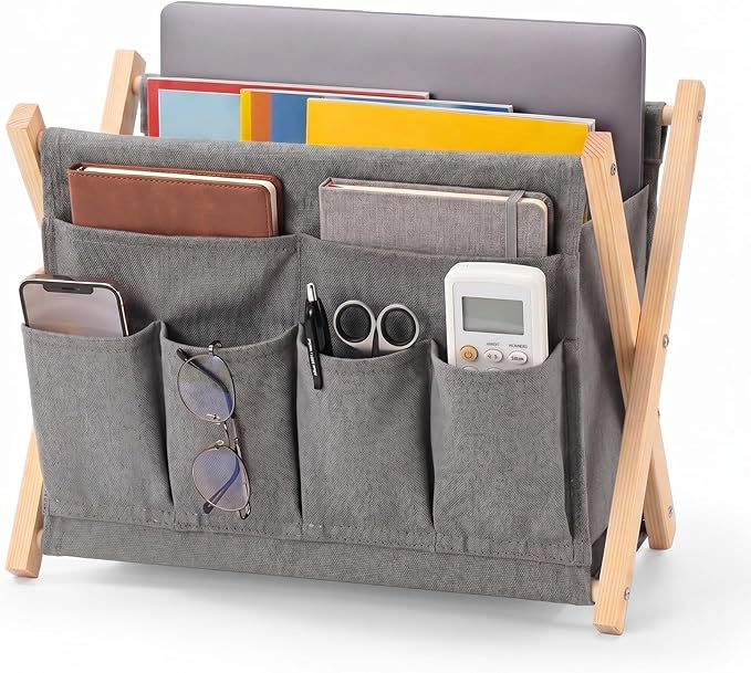 Sliner 1 Pack Foldable Magazine Rack with 6 Pockets 14x10.4 Inch Book Basket Storage Holder for Books, Newspapers, Home Couch Tablet Magazine Holder for TV Remote Control Living Room