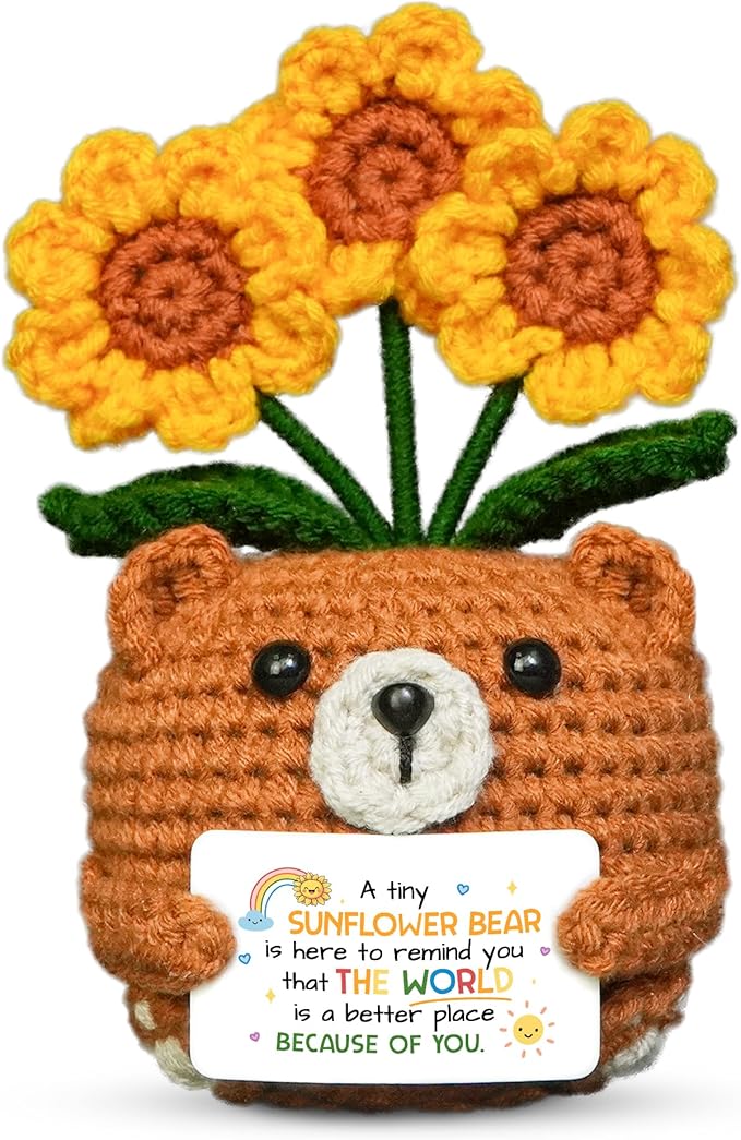 OASSIE Kindergarten Graduation Gifts for Kids Teens - Sunflower Bear Positive Crochet Animals, Inspirational Birthday End of Year Preschool Teen Girl Gifts Trendy Stuff for Boys Girls Daughter Sister