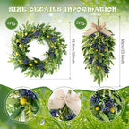 3 PCS Artificial Green Eucalyptus Olives Wreaths for Front Door Spring Summer Greenery Teardrop Swag with Eucalyptus Leaves Boxwood Mixed Berry for Indoor Outdoor Farmhouse Home Festival Wedding Decor