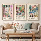 Framed Abstract Matisse Wall Art for Living room, Large 3 Pieces Colorful Landscape Canvas Artwork for Walls, Vintage Matisse Paintings Prints Pictures for Hallway Home Office, Total Size 30x60