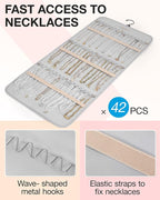 BAGSMART Hanging Jewelry Organizer Storage Roll with Hanger Metal Hooks Double-Sided Jewelry Holder for Earrings, Necklaces, Rings on Closet, Wall, Door, 1 piece, Large, Grey