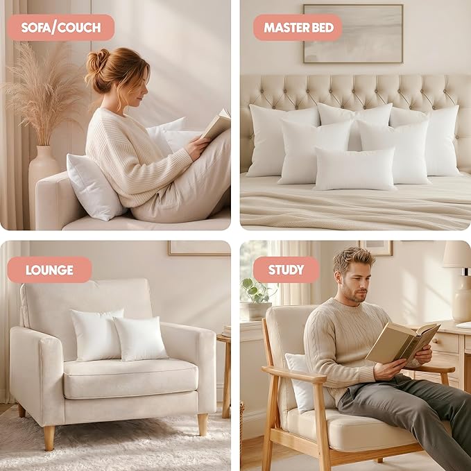 Utopia Bedding 16x16 Pillow Inserts, Set of 2, White – Indoor Decorative Throw Pillows for Bed, Sofa & Couch – Soft, Supportive & Fluffy Cushion Inserts