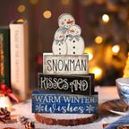 Lineshading 4 Pcs Winter Table Decor Wooden Snowman Decorations Winter Tiered Tray Decor Christmas Centerpieces Rustic Decorative Snowman Block Signs Gift Farmhouse for Kitchen Home Desk