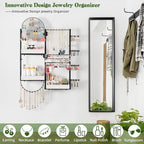 Keebofly Wall Mount Hanging Jewelry Organizer - Large Display Holder for Earrings, Rings, Necklaces, Bracelets, Watches and Perfume - White
