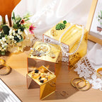 Chuangdi 2 Sets Acrylic Display Risers, Product Stand, Jewelry Display Riser Shelf Showcase Fixtures for Dessert Cupcake Candy Figure Treat Action Showcase (Gold,Medium Set)