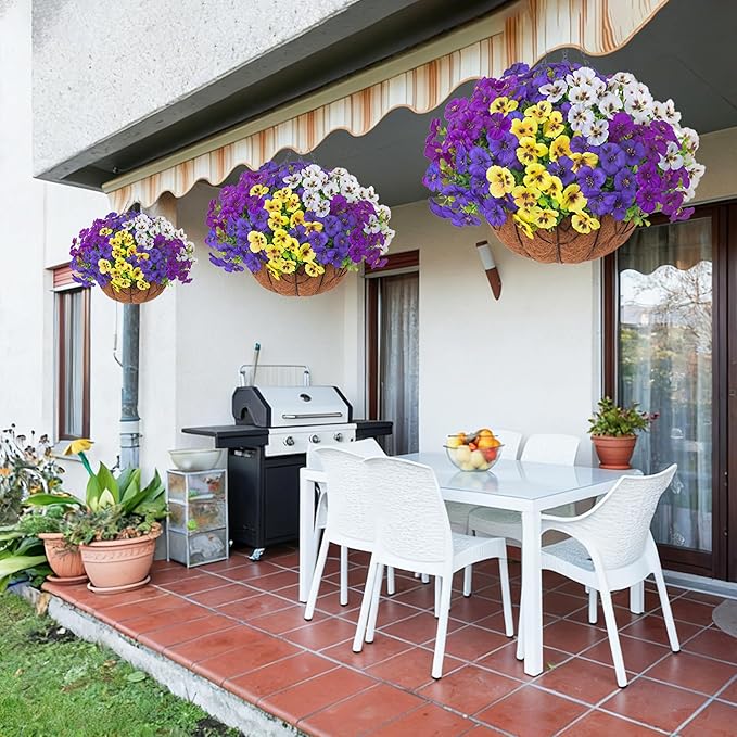 Ivydale 20 Bundles Fake Pansy Hanging Basket for Outdoor Decoration, Artificial Silk Pansies Hanging Plant, UV Resistant & Lifelike for Patio Garden (4-Mixed Color)