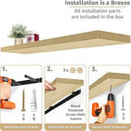 Sorbus Floating Shelves for Wall - 55 Inch Extra-Long Bathroom Shelves, Wall Decor for Bedroom, Kitchen, Living Room, Book Storage - Mounted Floating Shelf with Hidden Brackets (Maple Wood, 2 Pack)