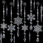 Giegxin 32 Pcs Crystal Christmas Ornaments Crystal Hanging Snowflakes Acrylic Xmas Tree Icicle Drop Decorations with Hooks for Christmas Snow Party Winter(Transparent)