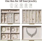 Jewelry Box Organizer Case for Women: 4-Layer Jewelry Storage Case with Glass Window, Olive Green Leather with Cream Velvet, Holder for Ring Necklace Bracelet Brooch Watch, Great Gift for Her