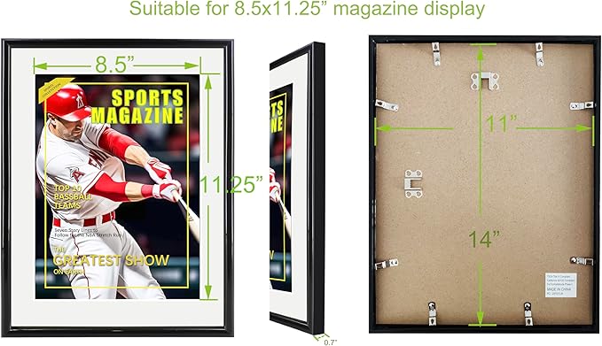 4 Packs Sports Magazine Frame Fits Measuring 8.5 x 11.25 Inch Magazine Display Frame with White Core Matting and Installed Hangers for Wall Hanging
