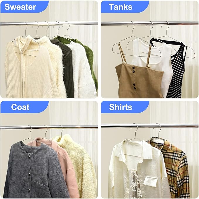 Clothes Hangers 50 Pack Heavy Duty, Ultra Slim Coat Hangers Space Saving, Non Slip Wire Metal Hanger Stainless Steel Hangars for Suit Skirts Pants Bra Closet Organizer Dorm Room Essentials 16.2 Inch