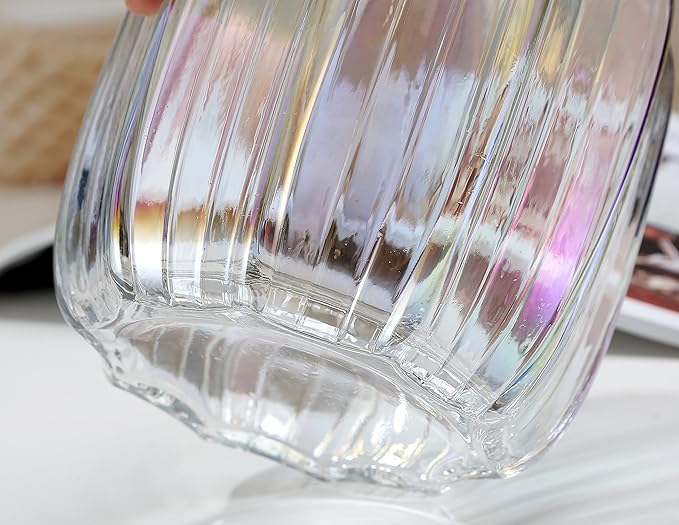 Large Colored Modern Glass Vase Irised Crystal Clear Glass Vase 8.0" for Decorative Home Office Centerpieces Flowers Décor(Colored 8.0in)