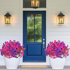 MARTINE MALL 12 Bundles Look Real Artificial Flowers for Outdoors, Realistic Fake Outdoor Flowers, UV Resistant Silk Petunia Flowers for Outside Faux Flowers Plants for Outdoor Porch, Purple+Fuchsia