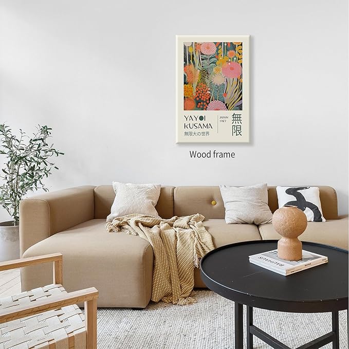 Abstract Yayoi Kusama Posters Japanese Wall Art Vintage Tokyo Aesthetic Prints Yayoi Kusama Inspired Japanese Gallery Wall Art for Stylish Room Bedroom Living Room Decor 16x24in Framed