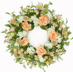 AMF0RESJ Artificial Spring Summer Wreaths for Front Door Daisy Wreath with Daisy,Hydrangea,Peony Flower for Indoor Outdoor Farmhouse Home Porch Wall Window Festival Wedding Decor