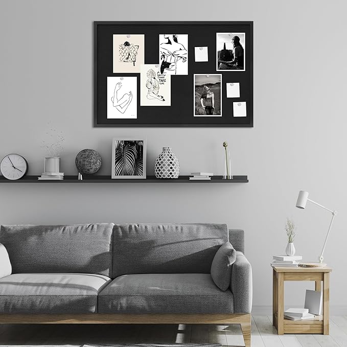 DAHAPYBOO Cork Board with Linen Black,Bulletin Board 36"x24",Corkboards for Office Home School Message Board or Vision Board Decoration.