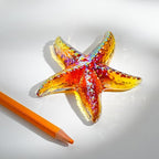 H&D HYALINE & DORA Amber Blown Glass Starfish Figurine Miniature Ocean Animals Collectible Figurine Tiny Glass Starfish for Tables, Desks Home Decor