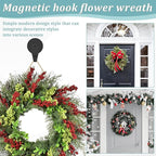 YUANQIAN Magnetic Wreath Hangers for Front Door, 2-Pack Heavy Duty Magnetic Wreath Hooks for Metal Doors and Glass, No Drilling, No Adhesive, Indoor Outdoor Seasonal Decor, Reusable Holder, Black
