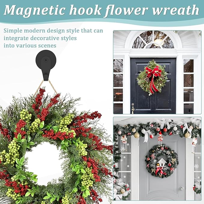 Magnetic Wreath Hanger, Heavy Duty Magnets with Hook for Refrigerator, Christmas Decoration Magnetic Hooks for Metal Front Door, Cruise Hook Hanger for Hanging Cabins Grill (Right angled hook-4PCS)