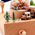 Natural Solid Wood Handcrafted Beech Wooden, Musical FigureTotoro/Carousel/Fairy/Ballerina Figurine,Rotating Hand Crank Mechanism Music Box,Musical Decorations (Little Bear and Train)