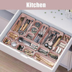 Plastic Drawer Organizers, 10 PCS Drawer Organizer Bins, Bathroom and Vanity Organizer Plastic Tray, Makeup organizer and storage for Makeup, Bedroom, Kitchen Gadgets Utensils and Office (Pink)