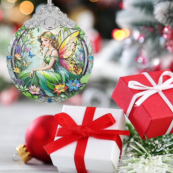 Jocidea Vintage Fairy Stained Glass Hanging Decor - Christmas Tree Ornaments & Decorations - Gifts for Women, Mom