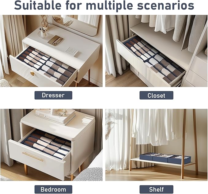 DIMJ Sock Organizer Drawer Organizer - Closet Organization and Storage, Underwear Drawer Organizer for Storing Socks, Handkerchiefs, Ties, Belts, Navy Blue