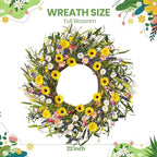 Spring Wreaths for Front Door, 22 Inch Spring and Summer Daisy Wreath for Farmhouse Porch Wall Window Home Decor for Indoor Outdoor Housewarming Gift