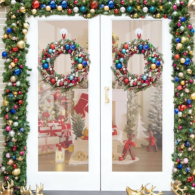 White Garland Hanger, 22LB Strong Wreath Hangers for Front Door Easter Christmas Decorations Welcome Sign, Suction Cup Hooks for Wreaths on Glass Window Over The Door, Removable Wreath Door Hanger