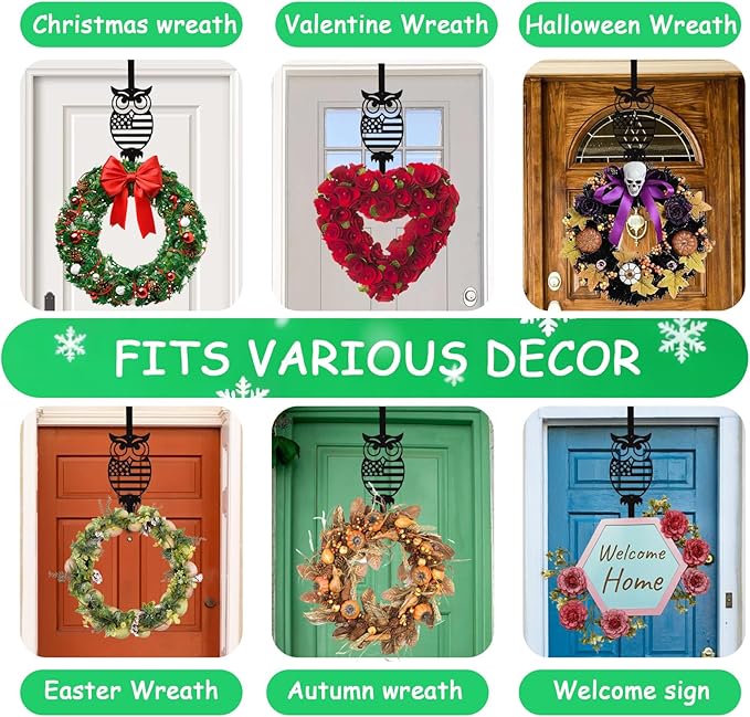 Easter Wreath Hangers for Front Door, Holiday Decorations.Owl Over The Door Hooks 15" Metal Daily Front Door Hangers Sturdy Wreath Holder for Xmas Party Festival Front Porch Home Deco