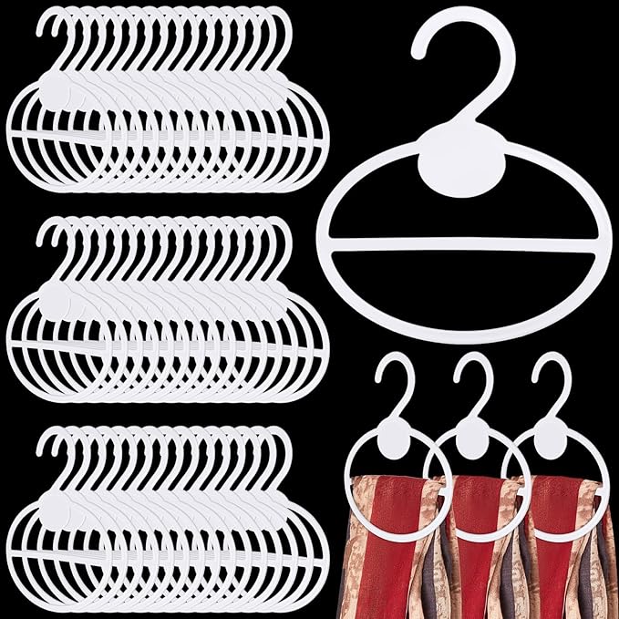 50 Pcs Scarf Hanger Plastic Holder Organizer Space Saving Scarf Organizer Clothes Hanger for Scarves Headscarves Clothing Sorting Storing (White)