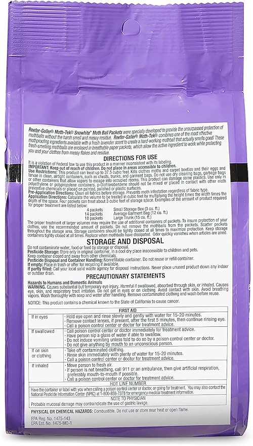 Moth-Tek Snowhite Lavender Scented Moth Ball Packets 12 oz (6)