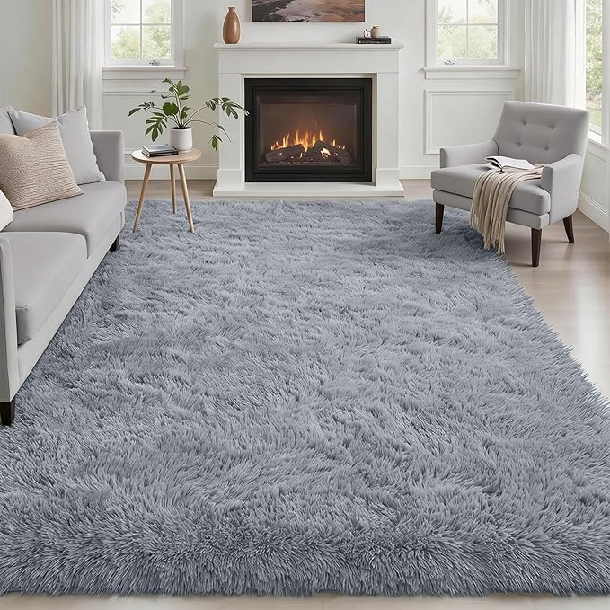 6x9 Area Rugs for Living Room Bedroom: Ultra Soft Fluffy Shag Rug Upgrade Non-Slip Non-Shedding Large Fuzzy Plush Carpet Indoor Floor Carpets for Kids Room Playroom Nursery Dorms Home Decor Light Gray
