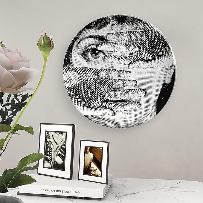 Lina Cavalieri Plate, Wall Decorative Plate, Mysterious Face Plate Wall Hanging Decoration,Including Bracket And Special Spring HooK, (Style-3, 8inch)