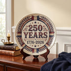 250th Anniversary Decorative Plates 8 Inch Vintage Patriotic Decorations Commemorative Plates with Stand Independence Day 4th of July Semiquincentennial Home & Office Decor