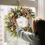 Lush Eucalyptus Wreath for Front Door - 24" Colorful Floral Wreath with 10+ Mixed Foliage & Blooms - All-Season Farmhouse Outdoor Wreath for Spring Summer Porch Wall Decor