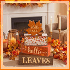 Moucuny 4 Pcs Fall Decor Wooden Maple Leaf Decoration Thanksgiving Tiered Tray Decor Rustic Wooden Maple Leaf Block Sign Thanksgiving Table Centerpiece Farmhouse for Autumn Harvest Party Kitchen Home