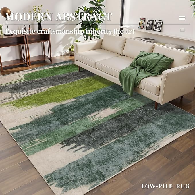 Ciicool Abstract Area Rug Indoor, 3x5 Washable Entryway Rug, Modern Soft Throw Entry Rug with Non-Slip Backing for Bedroom Living Room Entrance Kitchen, Low-Pile Floor Carpet Doormat Green